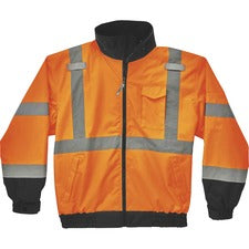 Ergodyne 8379 Type R Class 3 Hi-Vis Fleece Lined Bomber Jacket Recommended for: Accessories, Construction, Baggage Handling, Gloves, Transportation - Medium - Velcro Strap - Drawstring Closure Closure - Polyurethane, Polyurethane - Orange - Machine Washab