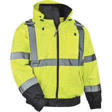 Ergodyne 8379 Type R Class 3 Hi-Vis Fleece Lined Bomber Jacket Recommended for: Accessories, Construction, Baggage Handling, Gloves, Transportation - 4-Xtra Large - Velcro Strap - Drawstring Closure Closure - Polyurethane, Polyurethane - Lime - Machine Wa