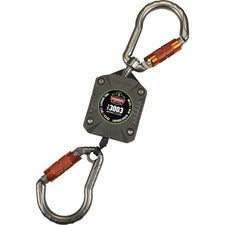 Ergodyne 3003 Retractable Tool Lanyard - Dual Locking Carabiners, 2lbs / 0.9kg 1.98 lb Load Capacity - Standard - Carabiner Attachment - 1.5" Height x 5" Width x 48" Length - Gray - Nylon, Fiberglass - 1 Each