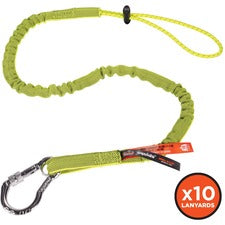 Ergodyne 3100-BULK Single Carabiner Tool Lanyard - 10lbs Adjustable - 10 lb Load Capacity - Standard - Carabiner Attachment - 4" Height x 11.3" Width x 45" Length - Lime - Aluminum, Nylon Webbing - 10 / Carton