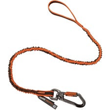 Ergodyne 3109F(x) Dbl-Locking Single Carabiner Tool Lanyard with Swivel - 25lbs Adjustable - 25 lb Load Capacity - Standard - Carabiner Attachment - 11.3" Height x 1.3" Width x 70" Length - Orange, Gray - Polyester, Elastic Webbing, Nylon, Anodized Alumin