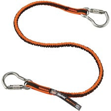 Ergodyne 3111F(x) Tool Lanyard - Dual Stainless-Steel Carabiners - 15lbs / 6.8kg Adjustable - 15 lb Load Capacity - Standard - Carabiner Attachment - 11.3" Height x 1" Width x 4" Length - Orange, Gray - Elastic Webbing, Stainless Steel - 6 / Carton