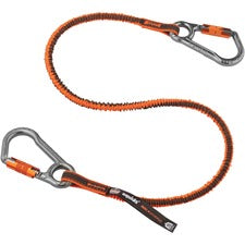 Ergodyne 3118F(x) Tool Lanyard Dual Locking Carabiner - 15lbs Adjustable - 15 lb Load Capacity - Standard - Carabiner Attachment - 11.3" Height x 1" Width x 48" Length - Orange, Gray - Anodized Aluminum Alloy, Nylon, Polyester Elastic - 6 / Carton