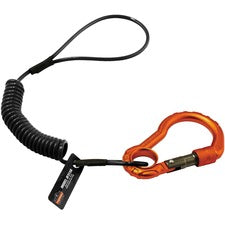 Ergodyne 3156 Coil Tool Lanyard with Single Carabiner - 2lbs / 0.9kg 2 lb Load Capacity - Carabiner Attachment - 1.5" Height x 4" Width x 48" Length - Black - Aluminum, Plastic - 6 / Carton