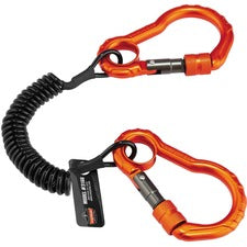 Ergodyne 3166 Coil Tool Lanyard with Dual Carabiners - 2lbs / 0.9kg Adjustable - 2 lb Load Capacity - Carabiner Attachment - 1.5" Height x 4" Width x 48" Length - Black - Aluminum, Plastic - 6 / Carton