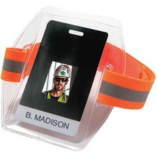 Ergodyne 3386 Vinyl Arm Band ID Badge Holder Adjustable - Hook & Loop Attachment - 4.5" Height x 0.8" Width x 18" Length - Hi-vis Orange - Vinyl, Elastic - 6 / Carton