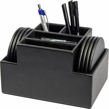 Dacasso Leatherette Round Coaster Set Round - Black - Leatherette - 1Each