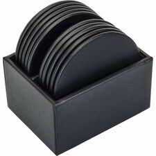 Dacasso Leatherette Round Coaster Set Round - Black - Leatherette - 1Each