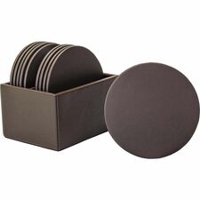 Dacasso Leatherette Round Coaster Set Round - Chocolate Brown - Leatherette - 1Each