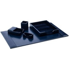 Dacasso Bonded Leather Desk Set Leather, Velveteen - Navy Blue - 1 Each
