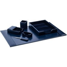Dacasso Bonded Leather Desk Set Leather, Velveteen - Navy Blue - 1 Each