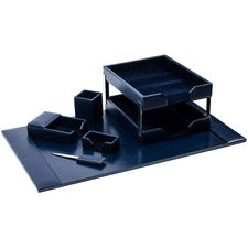 Dacasso Bonded Leather Desk Set Leather, Velveteen - Navy Blue - 1 Each
