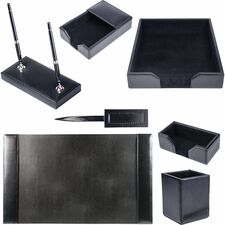 Dacasso Bonded Leather Desk Set Leather, Velveteen - Black - 1 Each