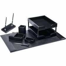 Dacasso Bonded Leather Desk Set Leather, Velveteen - Black - 1 Each