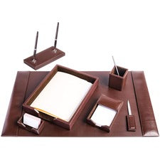 Dacasso Bonded Leather Desk Set Leather, Velveteen - Dark Brown - 1 Each