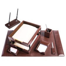Dacasso Bonded Leather Desk Set Leather, Velveteen - Dark Brown - 1 Each