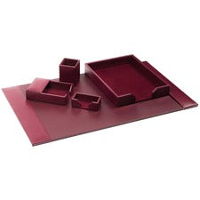 Dacasso Bonded Leather Desk Set Leather, Velveteen - Burgundy - 1 Each