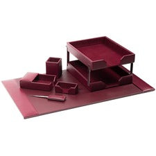 Dacasso Bonded Leather Desk Set Leather, Velveteen - Burgundy - 1 Each