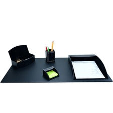 Dacasso 5-piece Home/Office Leather Desk Accessory Set Velveteen, PU Leather - Black - 1 Each