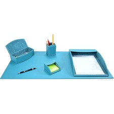 Dacasso 5-piece Home/Office Leather Desk Accessory Set Velveteen, PU Leather - Teal - 1 Each
