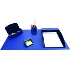 Dacasso 5-piece Home/Office Leather Desk Accessory Set Velveteen, PU Leather - Royal Blue - 1 Each
