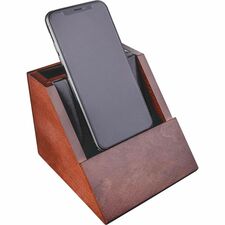 Dacasso Walnut & Leather Desktop Cell Phone Holder Leather, Rubber, Rosewood - Walnut - 1 Each