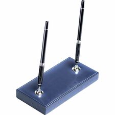 Dacasso Bonded Leather Double Pen Stand Bonded Leather - Navy Blue, Silver - 1 Each