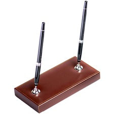 Dacasso Bonded Leather Double Pen Stand Bonded Leather - Dark Brown, Silver - 1 Each