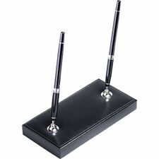 Dacasso Bonded Leather Double Pen Stand Bonded Leather - Black, Silver - 1 Each