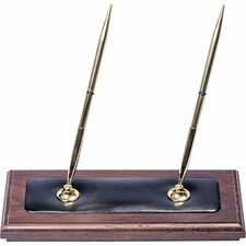 Dacasso Walnut & Leather Pen Stand Leather, Wood, Rubber - Black, Walnut - 1 Each