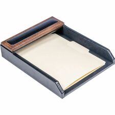 Dacasso Walnut & Leather Letter Tray Compartment Size : 9.25" x 12.25" - Desktop - Black - Top Grain Leather, Walnut, Wood, Velveteen - 1 Each
