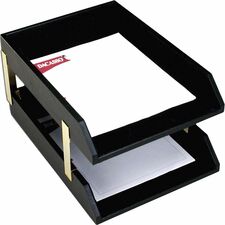 Dacasso Classic Leather Double Legal Trays Desktop - Black - Top Grain Leather, Velveteen - 1 Each