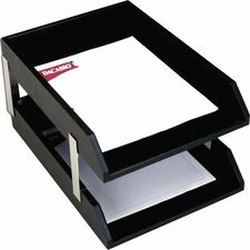 Dacasso Classic Leather Double Legal Trays Desktop - Black - Top Grain Leather, Velveteen - 1 Each