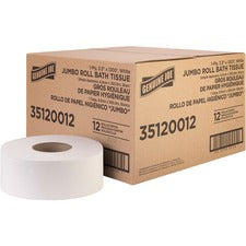 Genuine Joe 1-ply Jumbo Roll Bath Tissue 1 Ply - 3.63" Width x 1200 ft Length - 8.88" Roll Diameter - White - Fiber - 12 / Carton