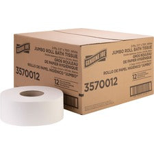 Genuine Joe Jumbo Jr Dispenser Bath Tissue Roll 2 Ply - 3.30" Width x 700 ft Length - 8.88" Roll Diameter - White - Fiber - 12 / Carton