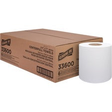 Genuine Joe Centerpull Towel Rolls 8.13" Width x 7.56" Length - 600 Sheets/Roll - 3" Core - White - Virgin Fiber - 6 / Carton