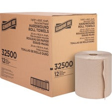 Genuine Joe Embossed Hardwound Roll Towels 7.88" Width x 600 ft Length - 2" Core - Embossed Design - Brown - 12 / Carton