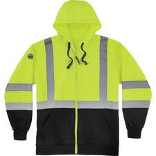 Ergodyne Zip-Up Hi-Vis Hooded Sweatshirt Recommended for: Construction, Biking, Snowmobiling, Outdoor, Ice Fishing, Traffic - 4-Xtra Large - Dirt, Grime Protection - Zipper Closure - Polar Fleece, Polar Fleece - Yellow, Black - Reflective Strap, Drawstrin