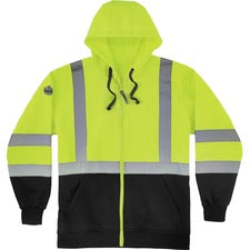 Ergodyne Zip-Up Hi-Vis Hooded Sweatshirt Recommended for: Construction, Biking, Snowmobiling, Outdoor, Ice Fishing, Traffic - Large - Dirt, Grime Protection - Zipper Closure - Polar Fleece, Polar Fleece - Yellow, Black - Reflective Strap, Drawstring Hood,