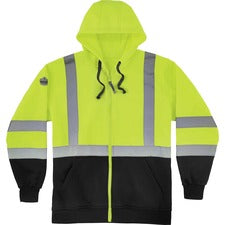 Ergodyne Zip-Up Hi-Vis Hooded Sweatshirt Recommended for: Construction, Biking, Snowmobiling, Outdoor, Ice Fishing, Traffic - X-Large - Dirt, Grime Protection - Zipper Closure - Polar Fleece, Polar Fleece - Yellow, Black - Reflective Strap, Drawstring Hoo