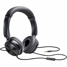 Compucessory Tangle-free Headset with Mic Stereo - Wired - Binaural - Black