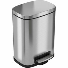 HLS Commercial Stainless Steel Soft Step Trash Can 1.50 gal Capacity - Fire Resistant - Smooth, Pedal Control, Fingerprint Resistant, Smudge Resistant, Lid Locked, Rubber Feet, Handle, Non-skid, Removable Inner Bin - 11.5" Height x 8.3" Width - Stainless