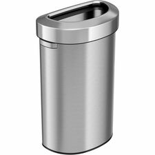 HLS Commercial Semi-Round Open Top Trash Can 23 gal Capacity - Half-round - Fingerprint Proof, Smudge Resistant, Durable, Handle - 33" Height x 12.4" Width x 19.8" Depth - Stainless Steel - Silver - 1 Each
