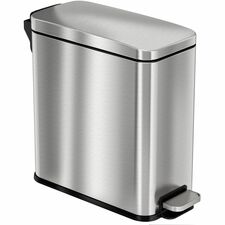 HLS Commercial Soft Step 3-Gallon Trash Can 3 gal Capacity - Smooth, Pedal Control, Fingerprint Proof, Smudge Resistant, Lid Locked, Handle, Durable, Easy to Clean, Compact, Removable Inner Bin - 13.8" Height x 6.5" Width - Stainless Steel, Plastic - Gray