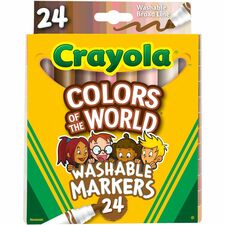 Crayola Colors Of The World Marker Broad Conical Marker Point - Washable - Deepest Almond, Medium Golden, Light Rose Ink - 24 / Pack