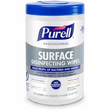 PURELL® Professional Surface Disinfecting Wipes Ready-To-Use - Fresh Citrus Scent - 8" Length x 7" Width - Disinfectant, Odor-free, Rinse-free, Durable, Chemical-free - 110/Tub - 1 Each