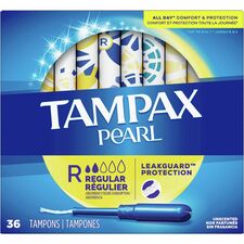 Tampax Pearl Regular Tampons Regular - Plastic Applicator - Anti-leak, Comfortable, Unscented - 36/Box - 12 / Carton