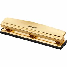 Bostitch 3-hole Punch 3 Punch Head(s) - 12 Sheet - 9/32" Punch Size - Metal, Rubber - 2.5" Width x 10.6" Depth - Yellow, Gold