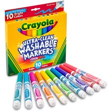 Crayola Ultra-Clean Washable Markers Broad Conical Marker Point - Washable - Assorted Ink - Water Based - Assorted Barrel - 10 / Pack