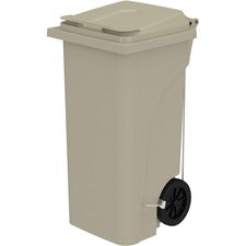 Safco 32 Gallon Plastic Step-On Receptacle 32 gal Capacity - Foot Pedal, Lightweight, Easy to Clean, Handle, Wheels, Mobility - 37" Height x 21.3" Width x 20" Depth - Plastic - Tan - 1 / Carton
